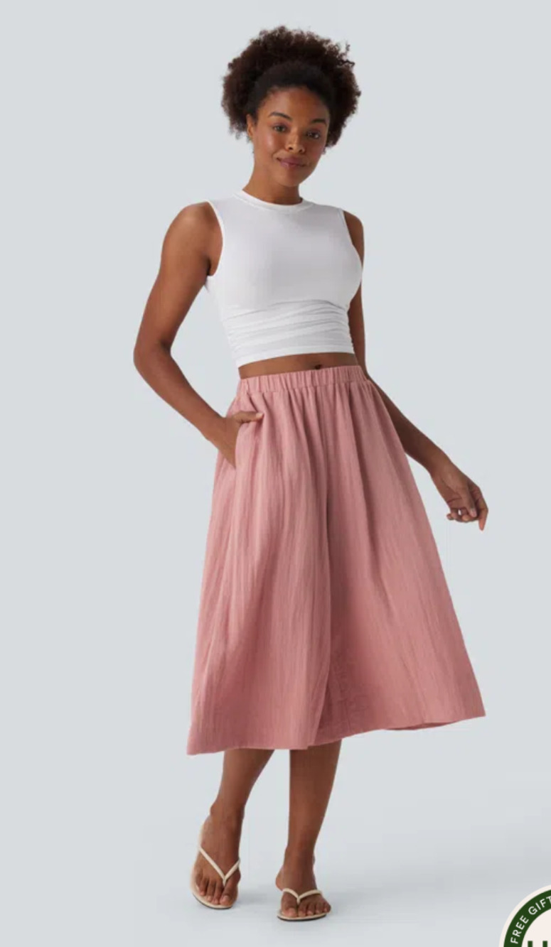 Halara Mid Rise Wide Leg Flowy Linen-Feel Pants with Pocket NEW!